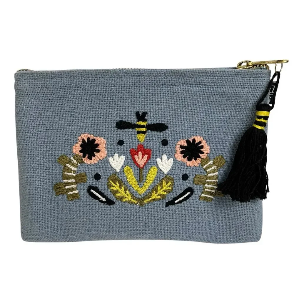 Danica Studio Frida Sweet Bees‎ Bee Floral Embroidery Small Cosmetic Pouch Bag